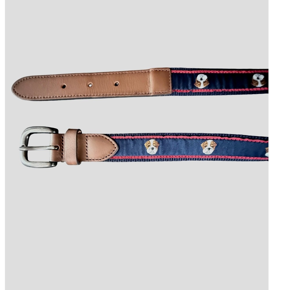 Kids Navy Bulldog Embroidered Leather Belt Janie Jack Preppy Georiga Size 4-5